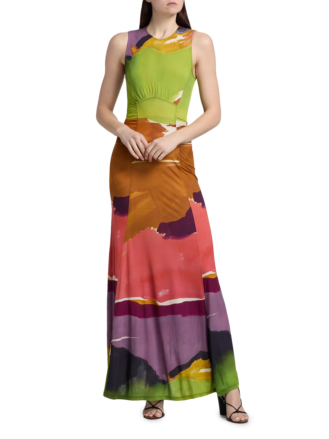Lana Ruched Jersey Dress - Yellow Multi
