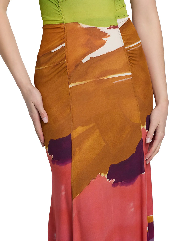 Lana Ruched Jersey Dress - Yellow Multi