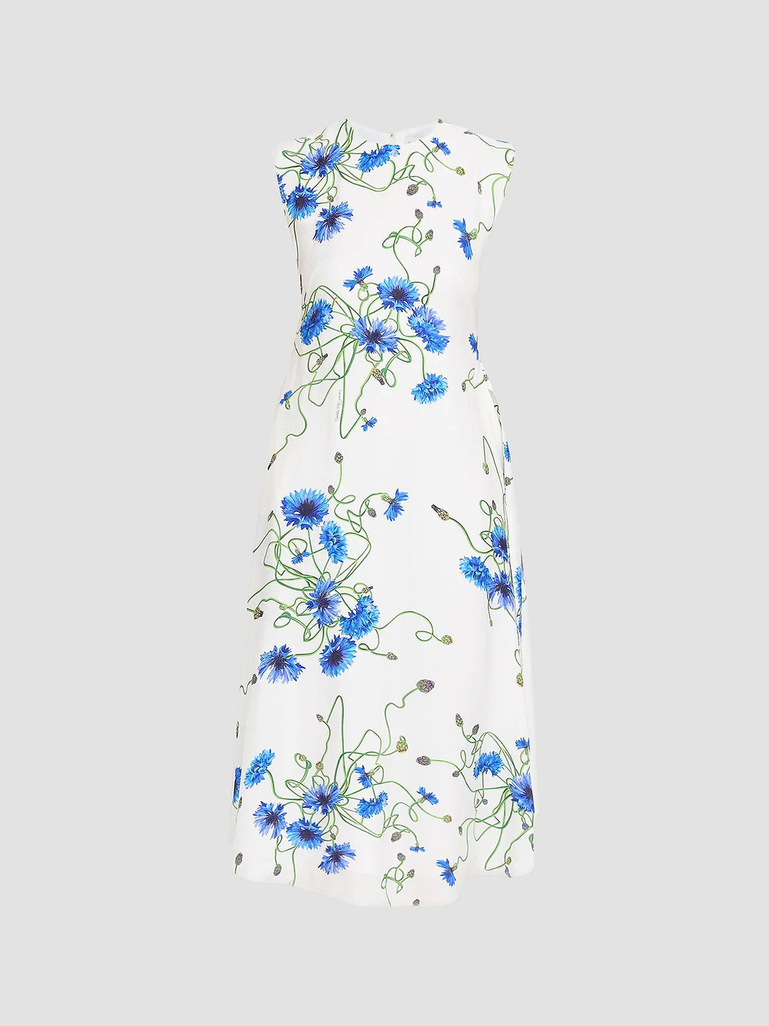 Floral Hammered Shift Midi-Dress - Blue Multi