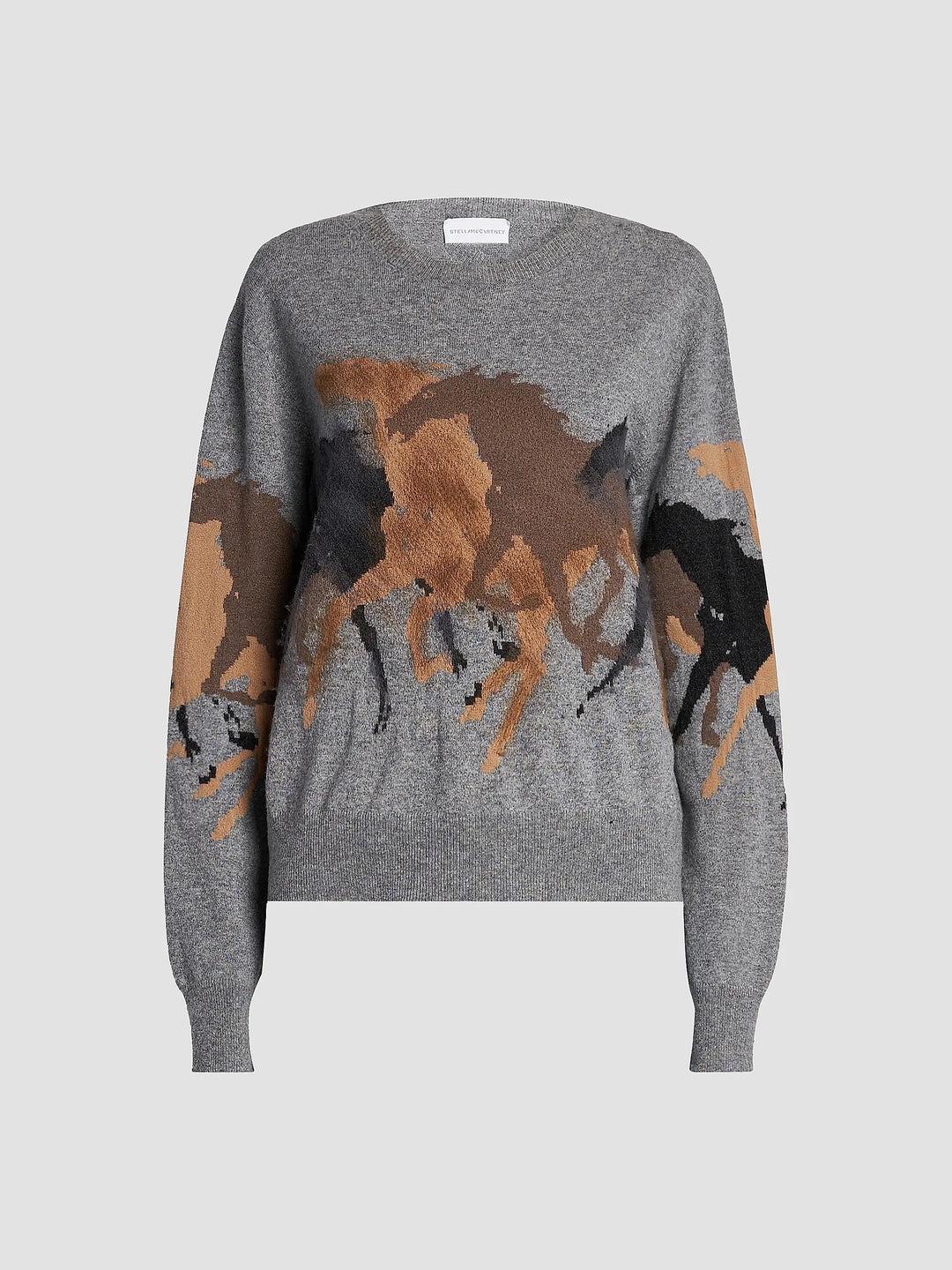 Racing Horses Wool Sweater - Grey Multi