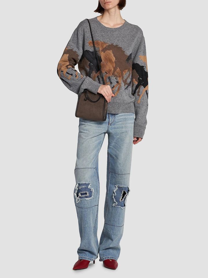 Racing Horses Wool Sweater - Grey Multi