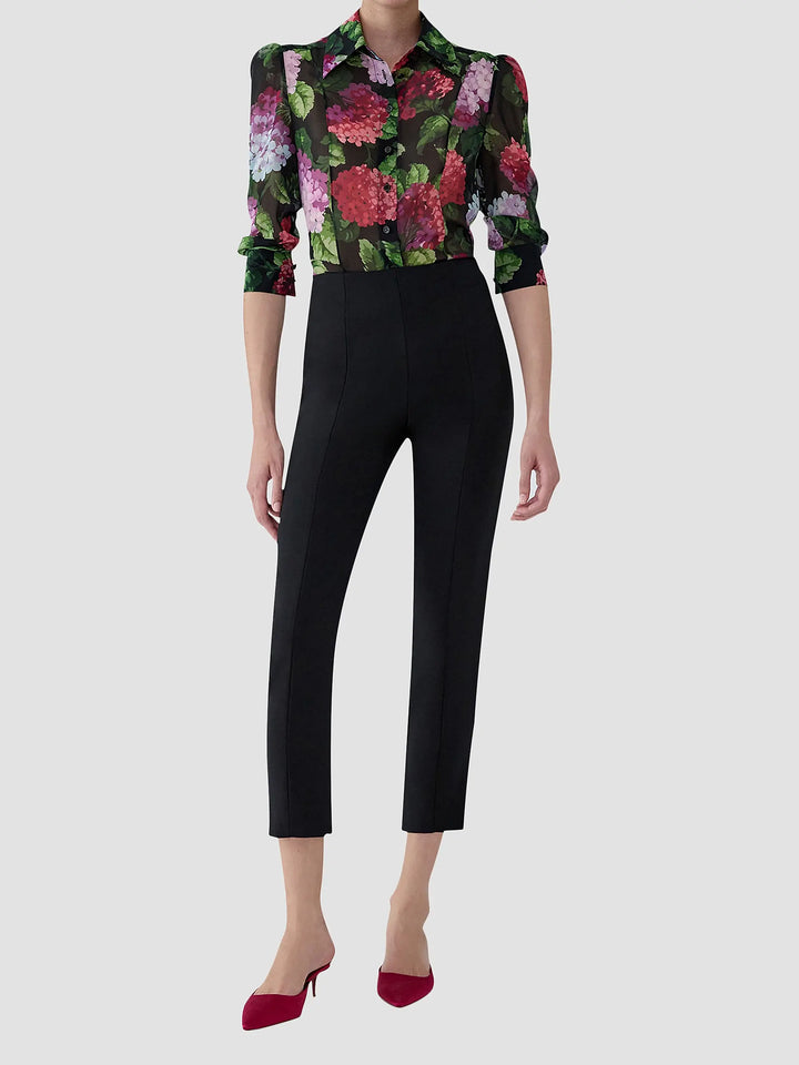 Hydrangea-Print Chiffon Blouse - Black Multi