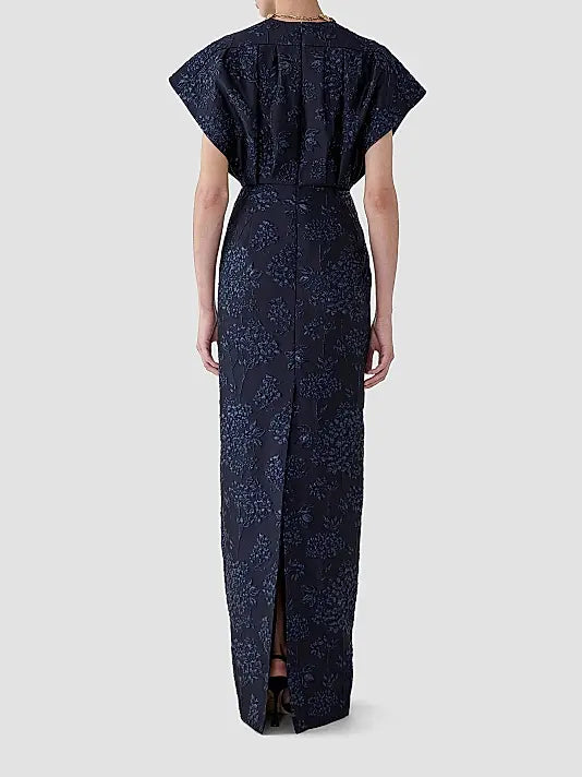 Embellished Fan Bodice Gown - Navy