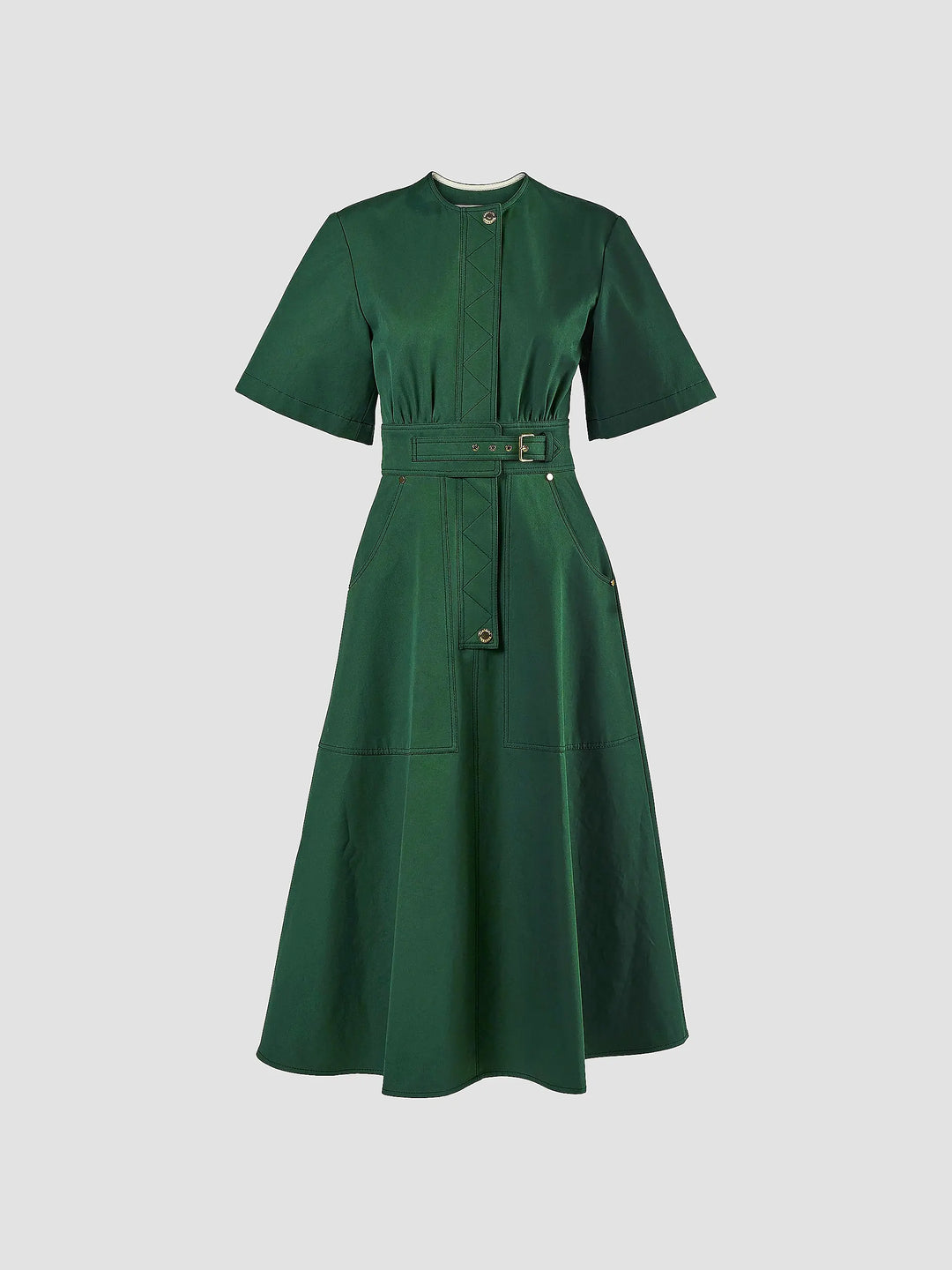 Gabardine A-Line Midi Dress - Dark Green