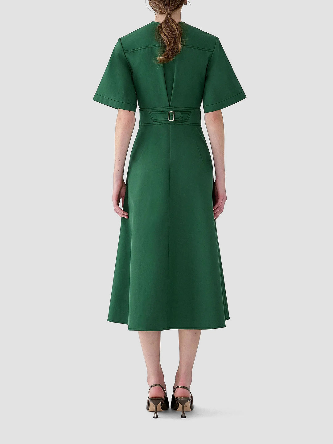 Gabardine A-Line Midi Dress - Dark Green
