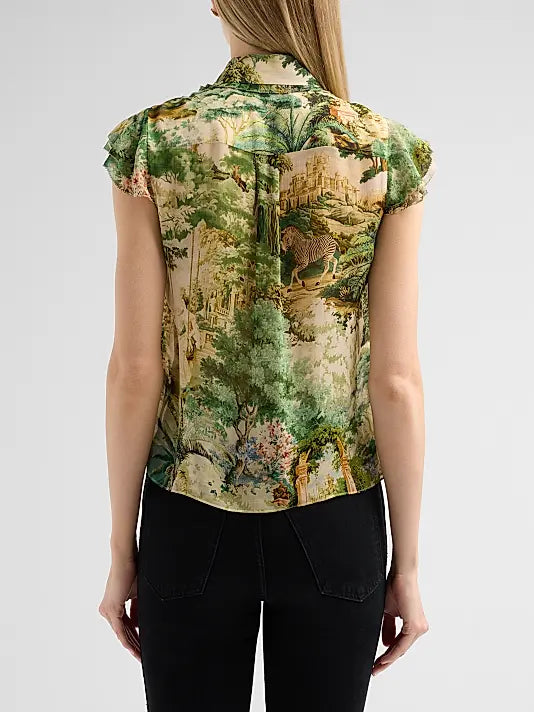 Martel Scenic Print Blouse - Green Print