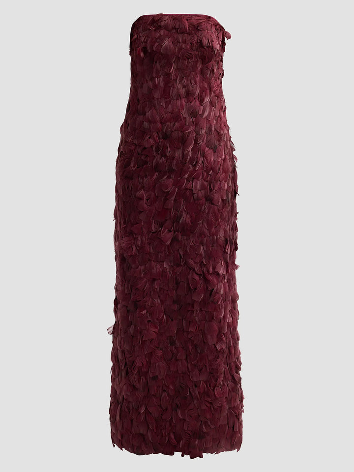 Malvina Feather Strapless Gown - Garnet