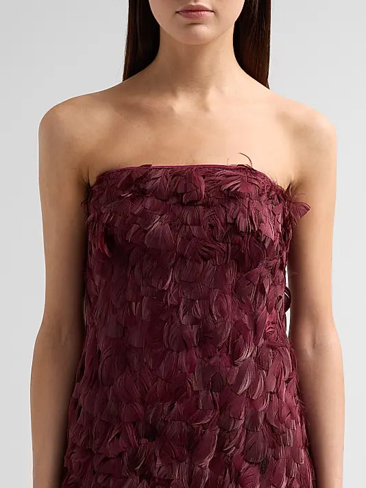 Malvina Feather Strapless Gown - Garnet