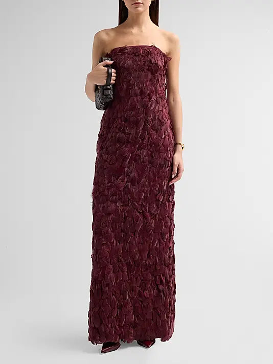 Malvina Feather Strapless Gown - Garnet