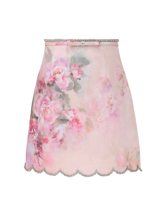 CRUSH SCALLOPED MINI SKIRT - Pink Floral