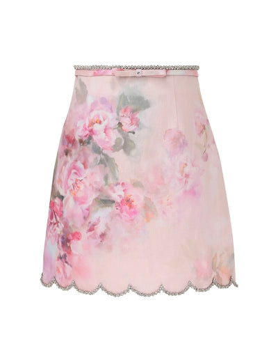 CRUSH SCALLOPED MINI SKIRT - Pink Floral