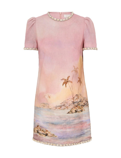 Dawning Embellished Mini Dress - Lilac Seascape