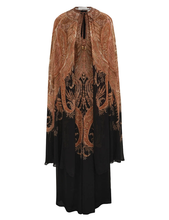 Hypnotic Caped Maxi Dress - Black Paisley