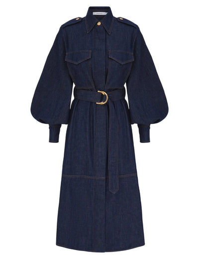 DENIM CARGO MIDI DRESS - Ink