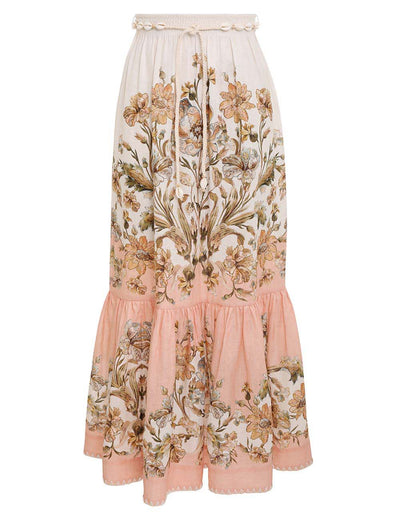 CHINTZ TIERED MIDI SKIRT - Pink Daisy Floral