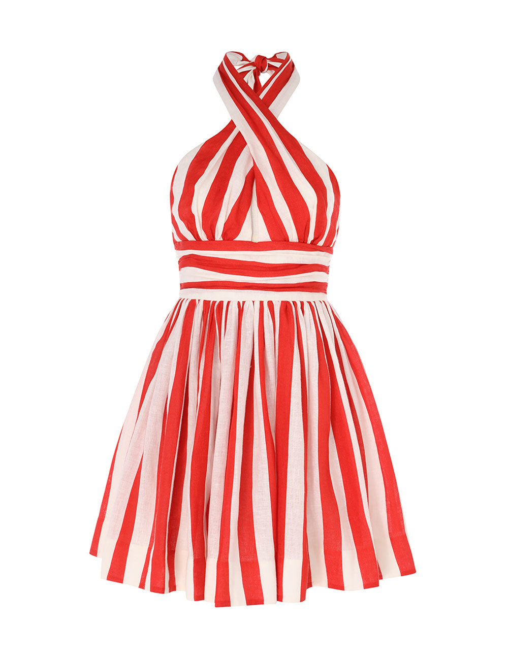 ALIGHT HALTER MINI DRESS - Red/Cream Stripe