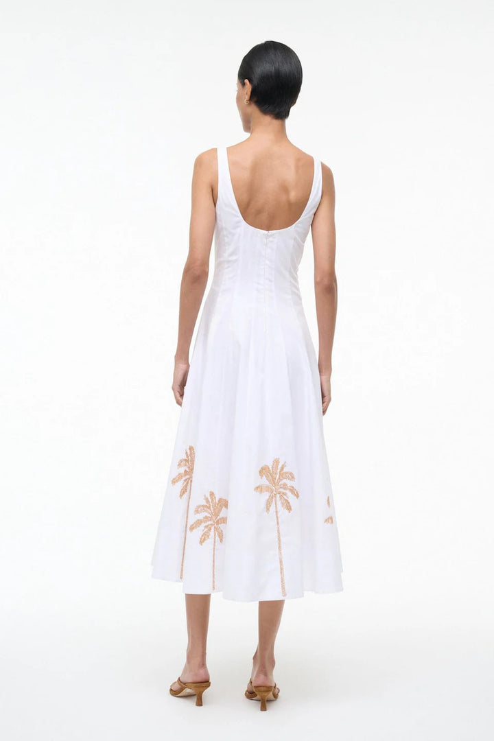 WELLS DRESS PALM EMBROIDERY - WHITE