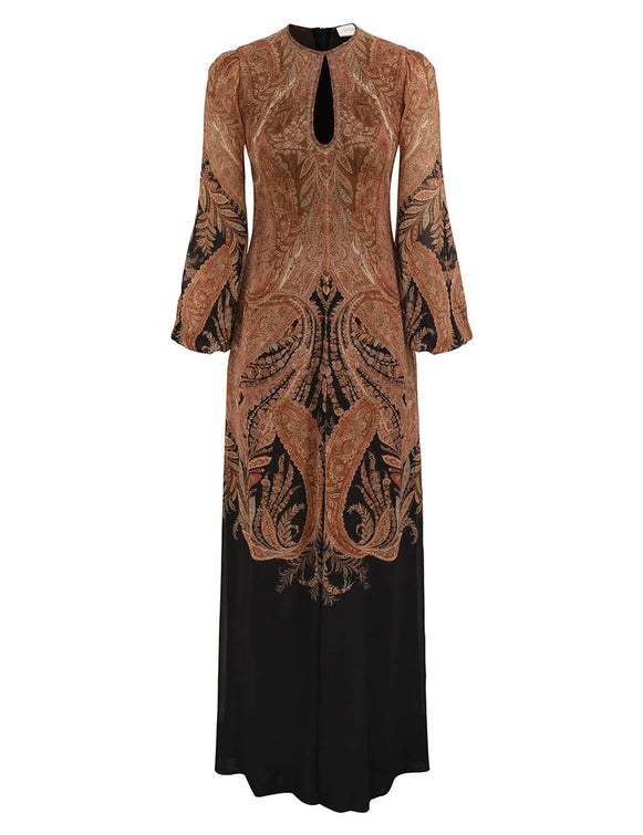 Hypnotic Caped Maxi Dress - Black Paisley