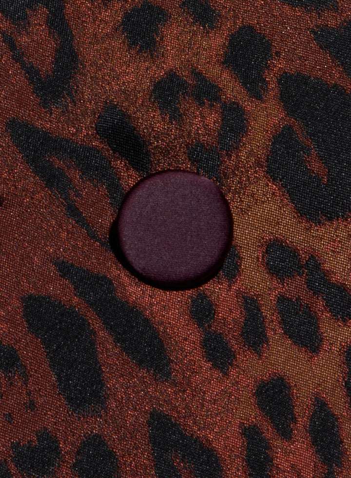 Kyomi Double-Breasted Blazer - Tan Multi Javan Leopard/Merlot Red