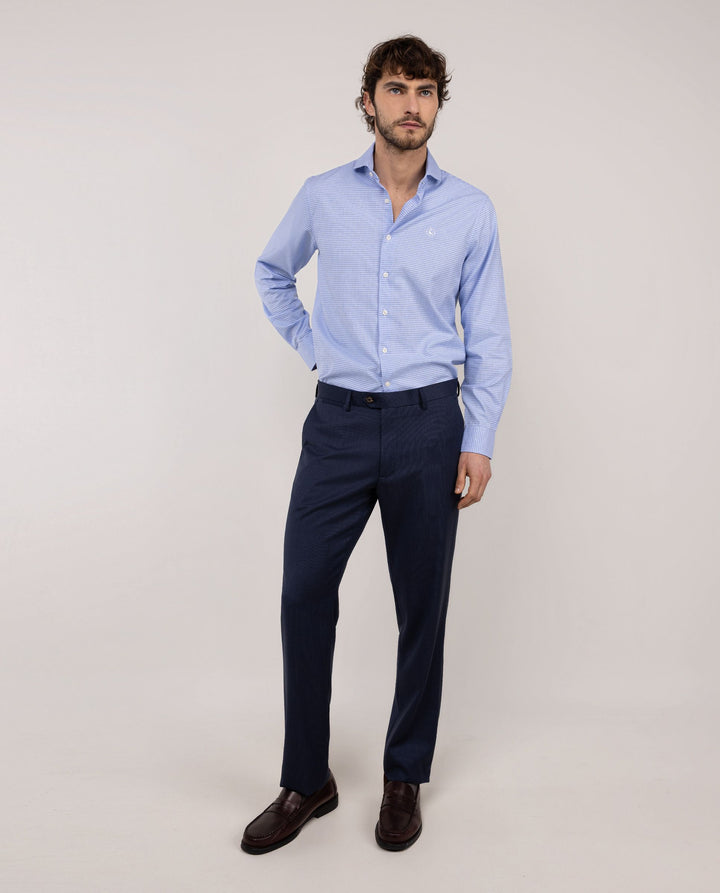 Washable Birdseye Suit Trouser - Navy