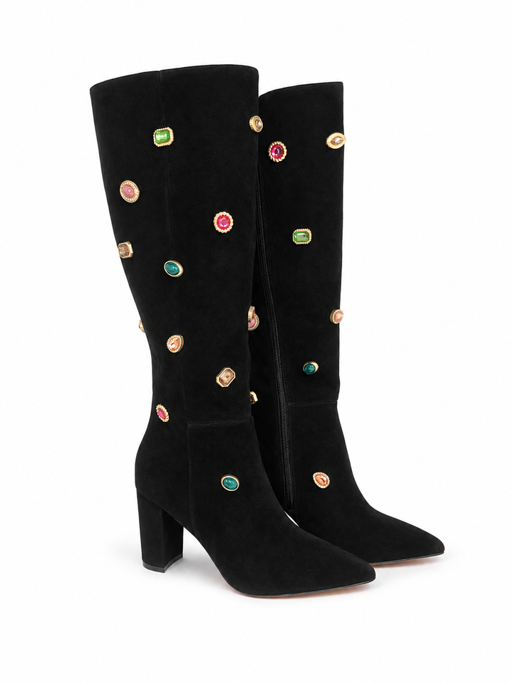 L'Agence Concourse Boot - Black with Jewels