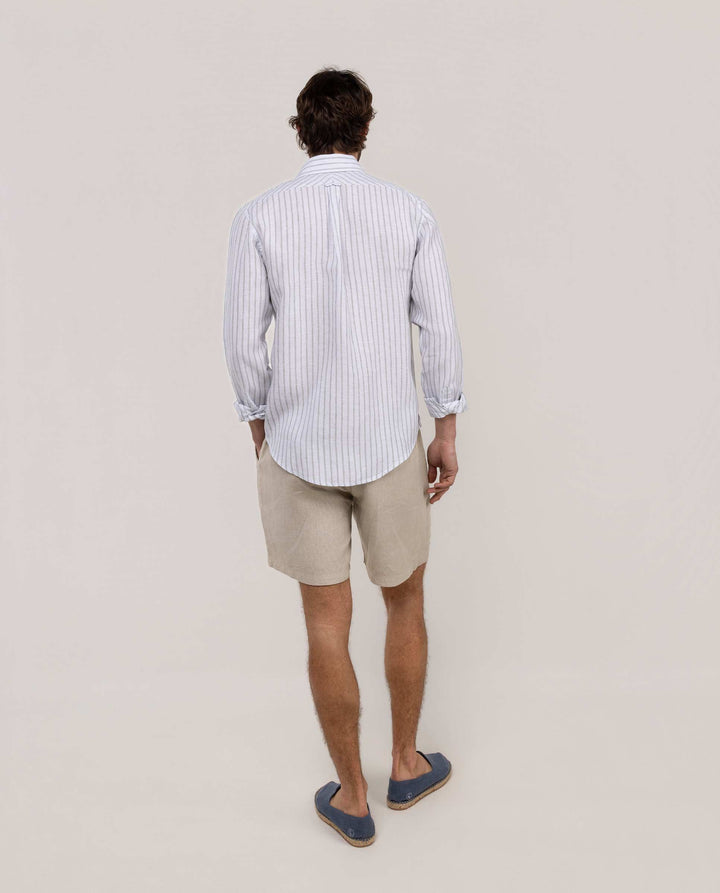 Butcher Chambray Linen Shirt - Green/White