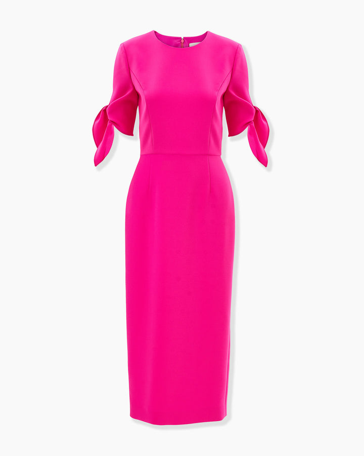 Elbow Tie Sleeve Midi Dress - Hot Pink