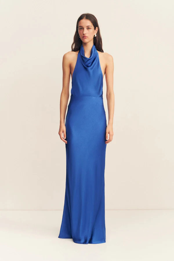 tatum high cowl open back maxi dress - ultramarine