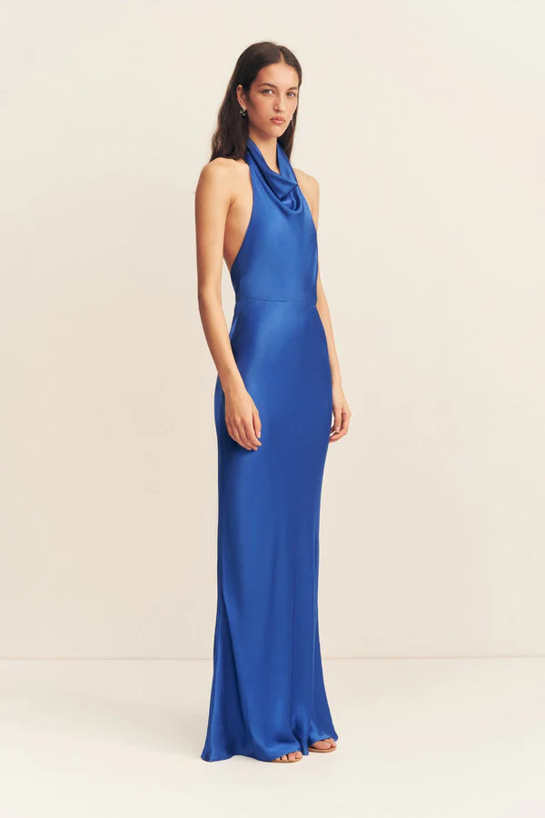 tatum high cowl open back maxi dress - ultramarine