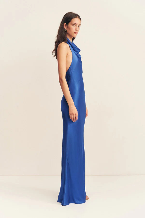 tatum high cowl open back maxi dress - ultramarine
