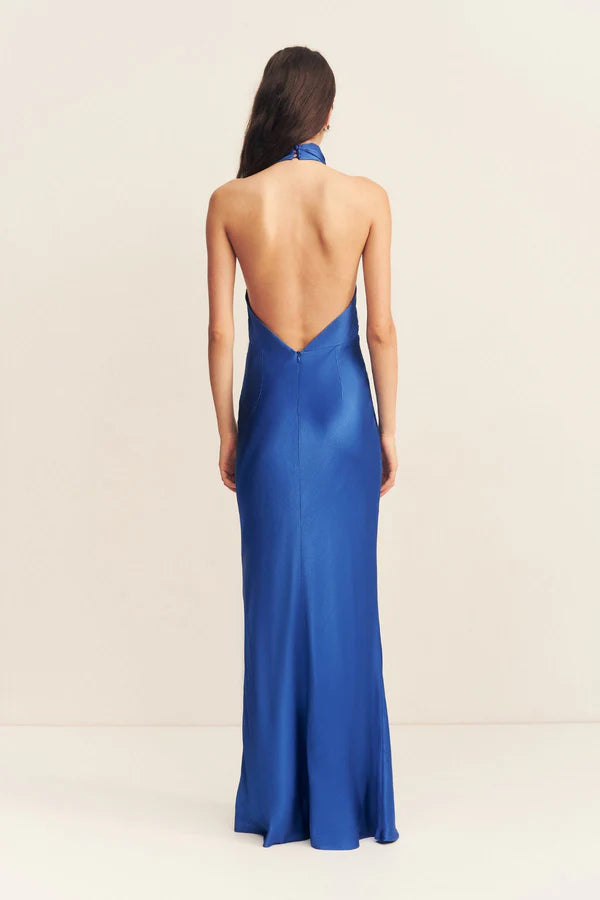 tatum high cowl open back maxi dress - ultramarine