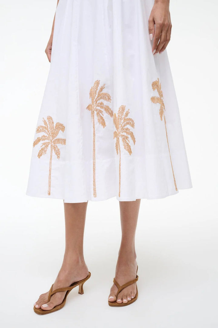 WELLS DRESS PALM EMBROIDERY - WHITE