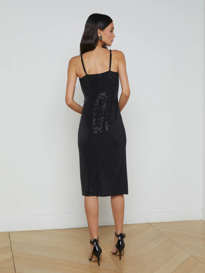 Chatou Sequin Twist-Front Dress - Black