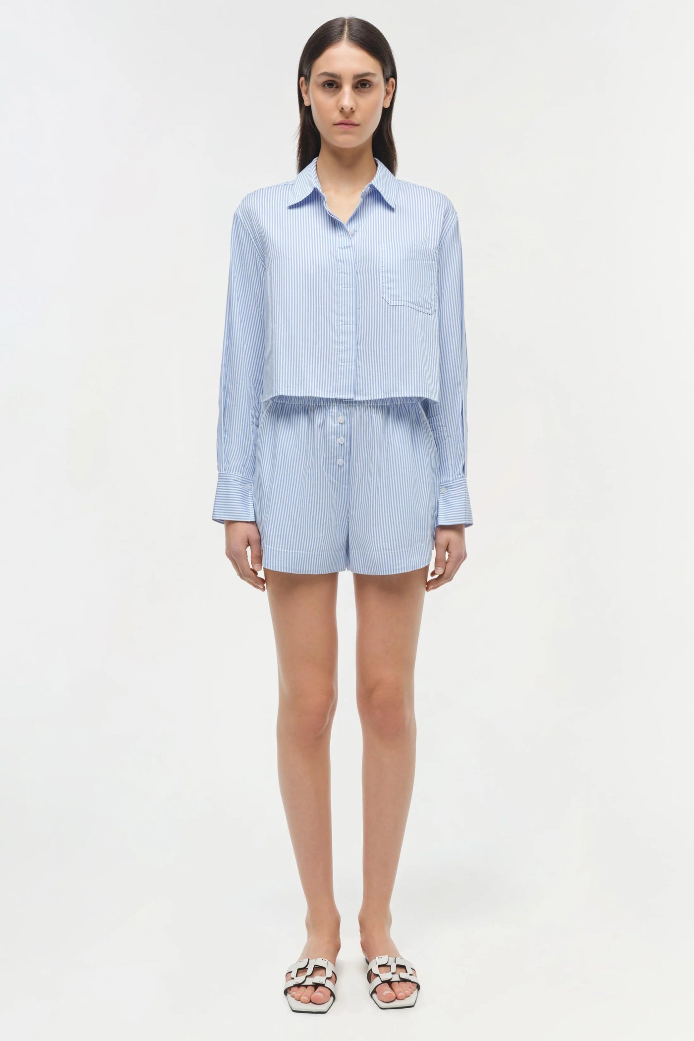 Renata Cotton Shirt - Blue Hydrangea Stripe