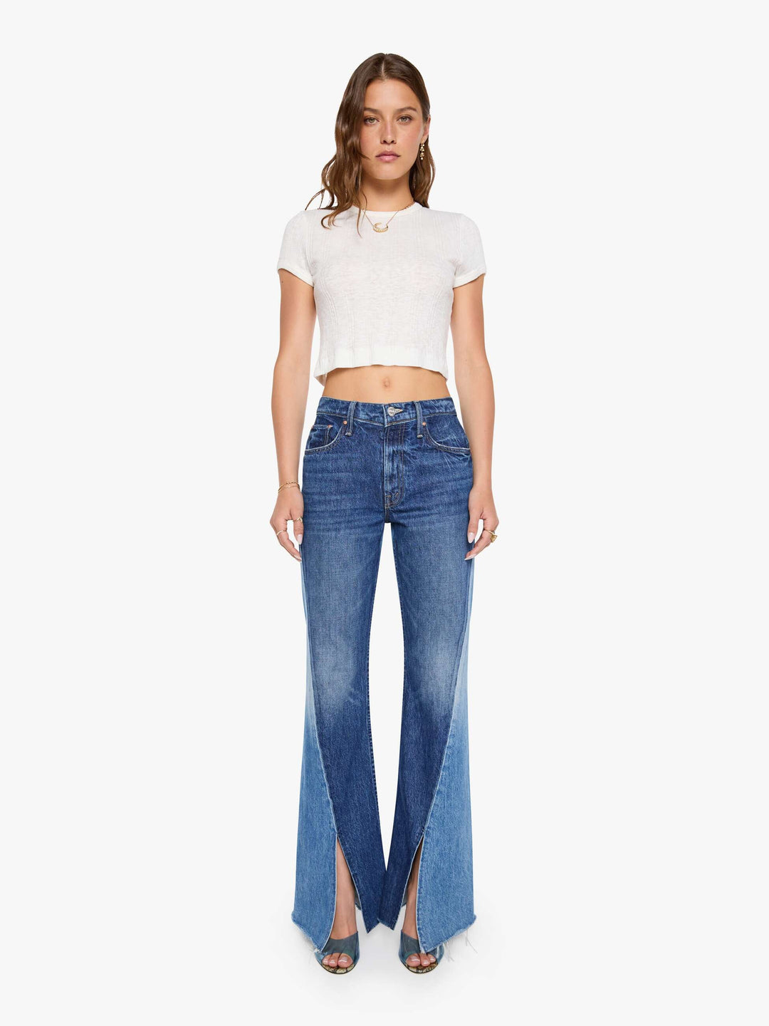 The Bookie Slit Twist Heel Fray Jeans in Double Take