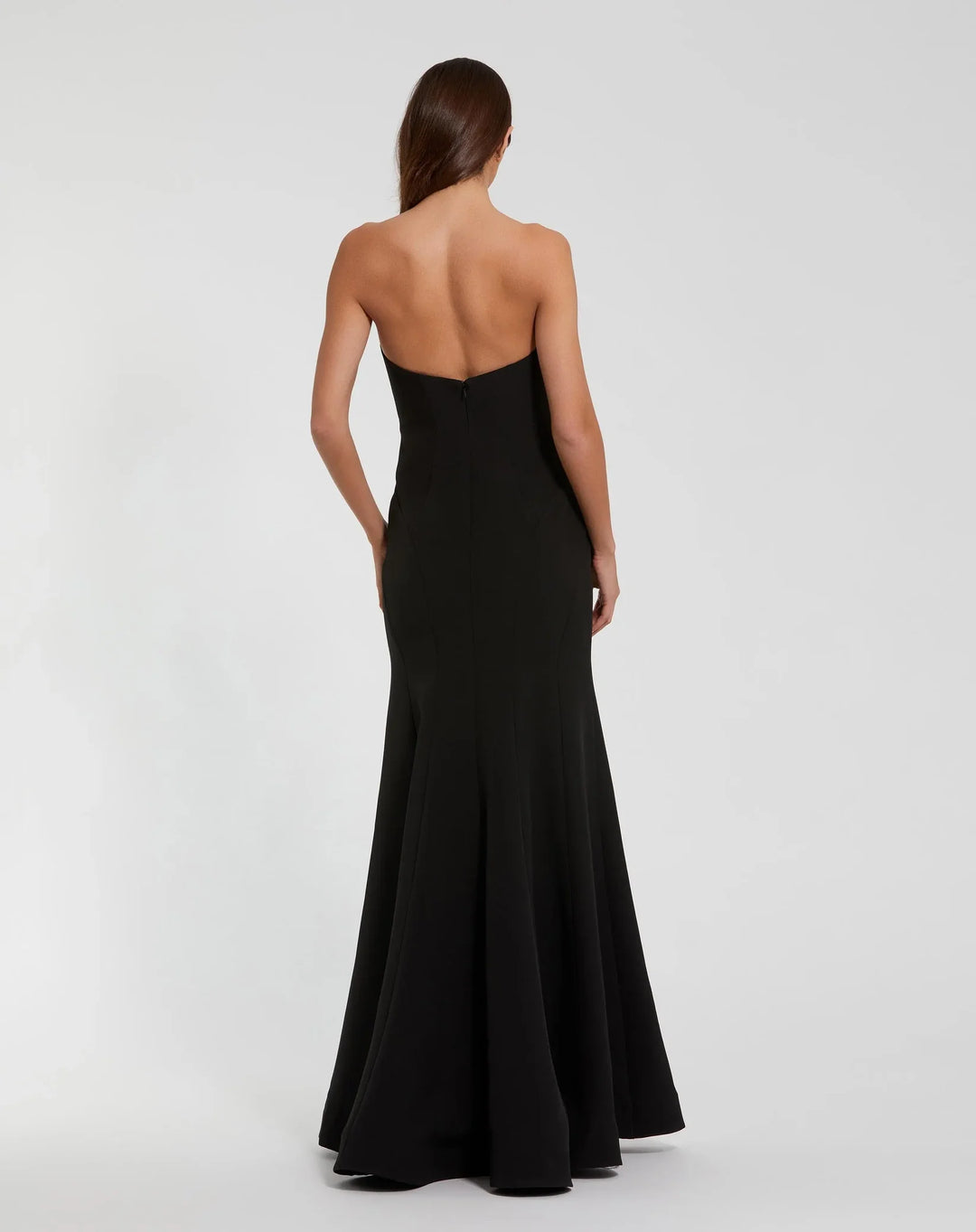 Strapless Crepe Trumpet Gown with 3D Rhinestone Flower - Black