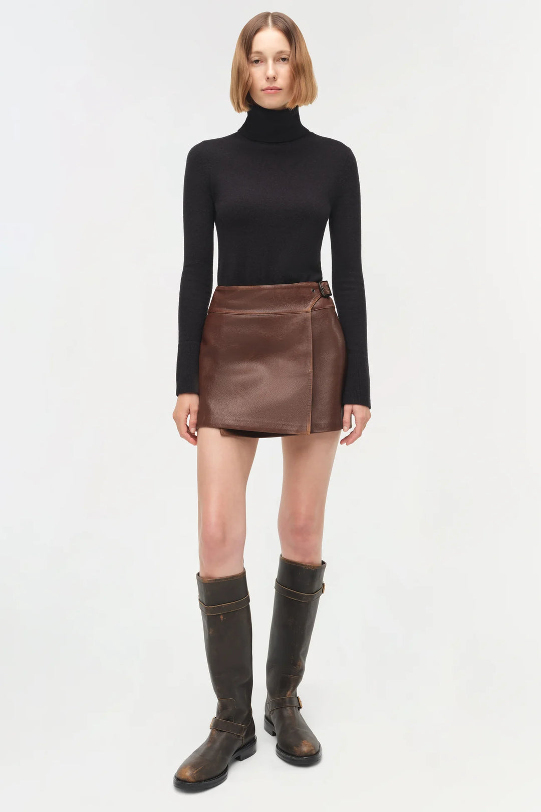 Madeline Leather Mini Skirt - Distressed Chocolate