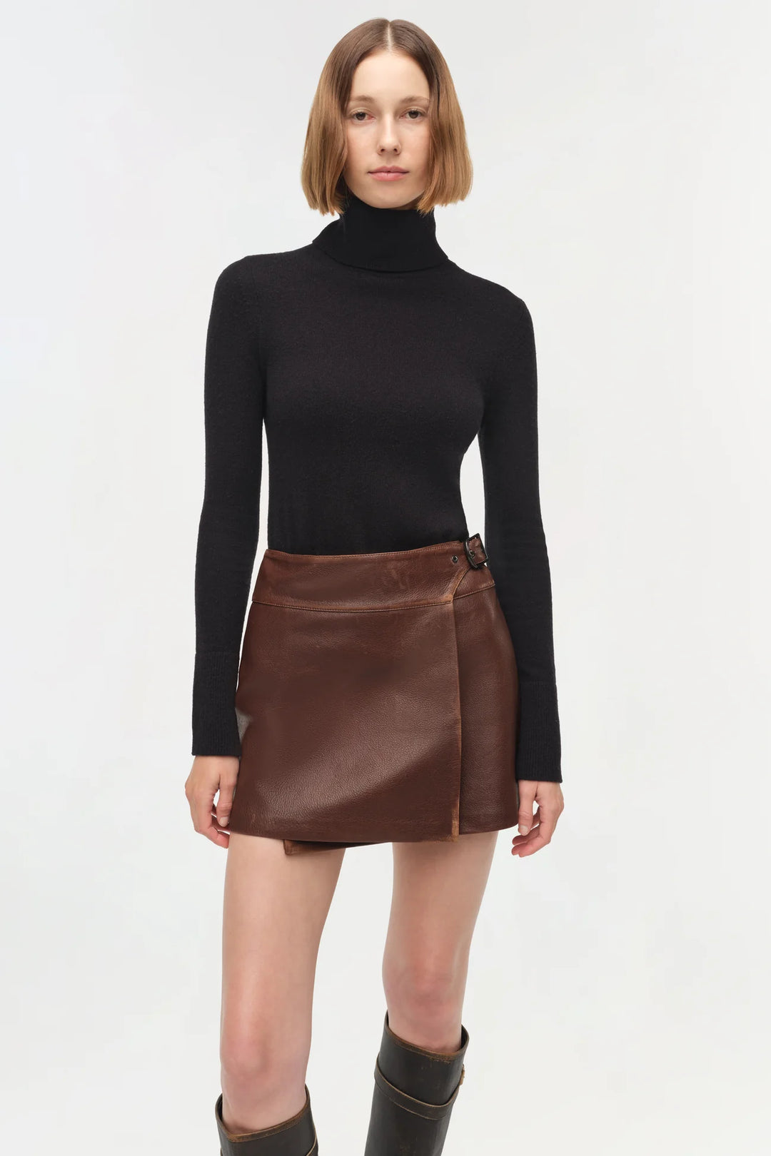 Madeline Leather Mini Skirt - Distressed Chocolate