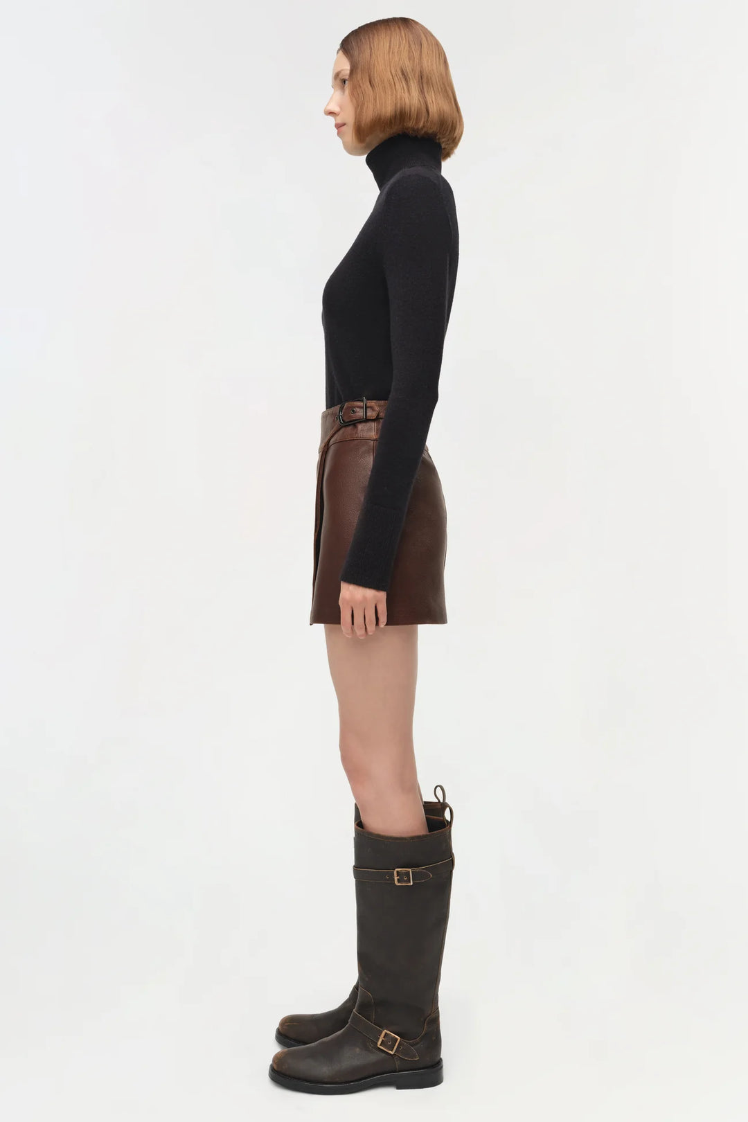 Madeline Leather Mini Skirt - Distressed Chocolate
