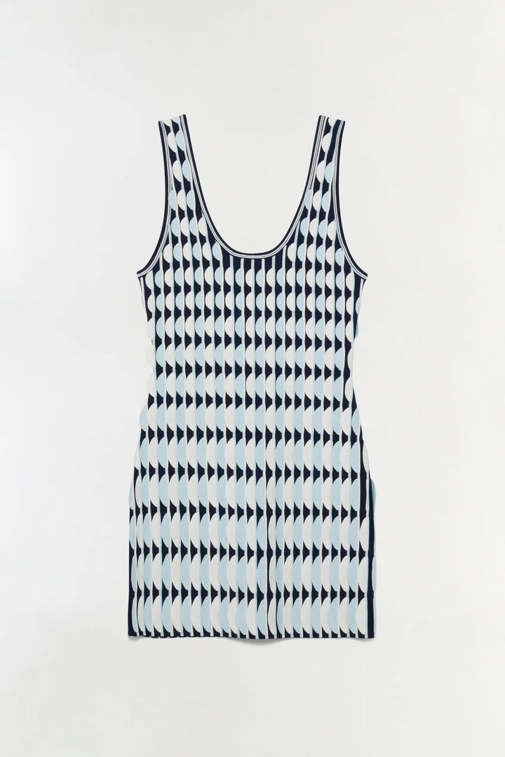 Lorien Scalloped Knit Mini Dress - Sky Multi