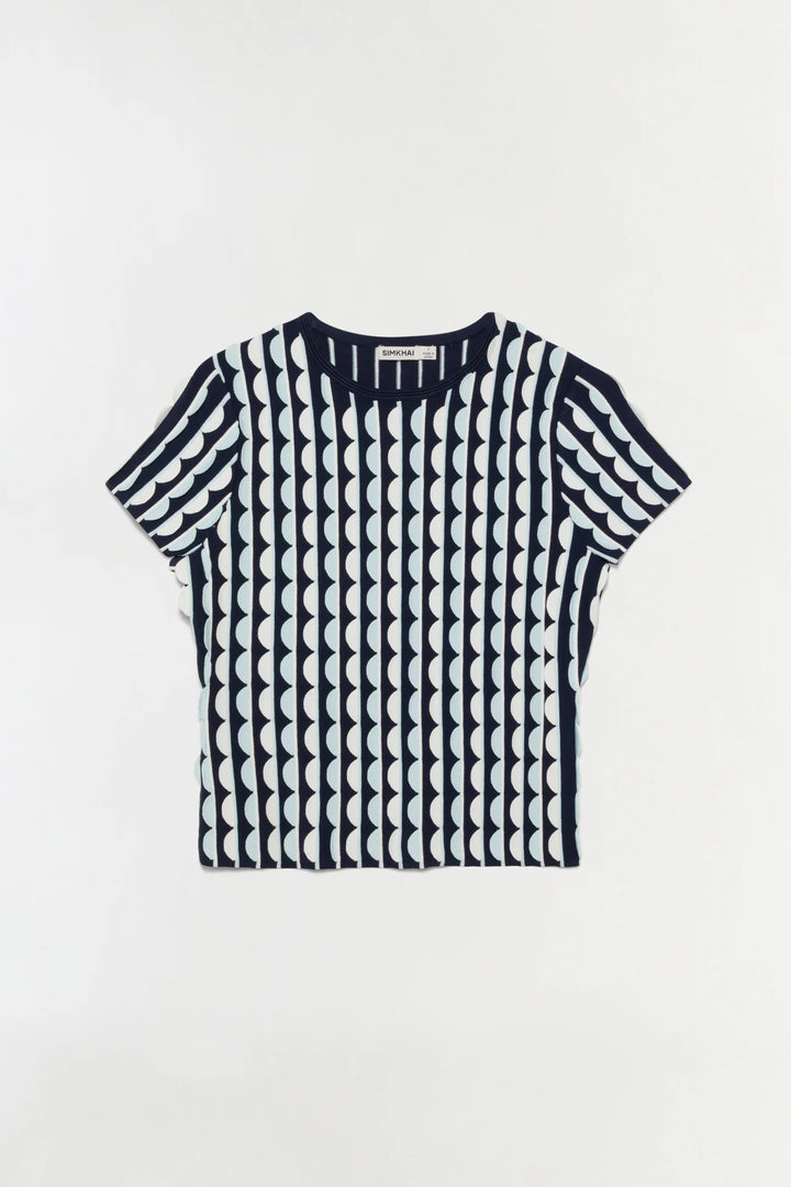 Kendra Scalloped Knit Top - Sky Multi