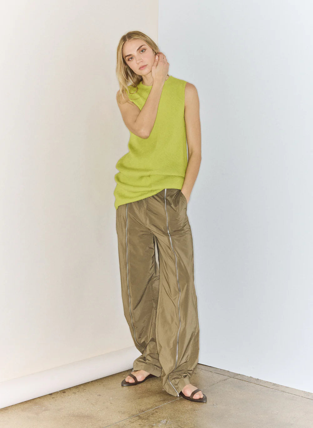 Plisse Bias Short Tunic Drees - Pistachio