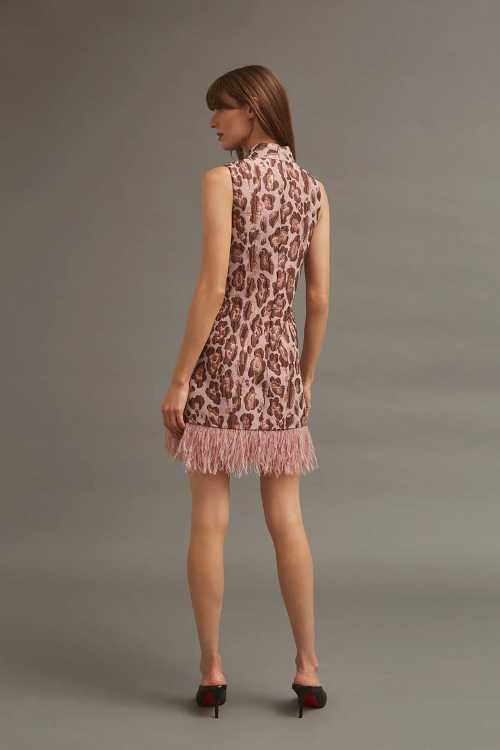 TAY DRESS - Painted Animal Blush Metallic Jacquard