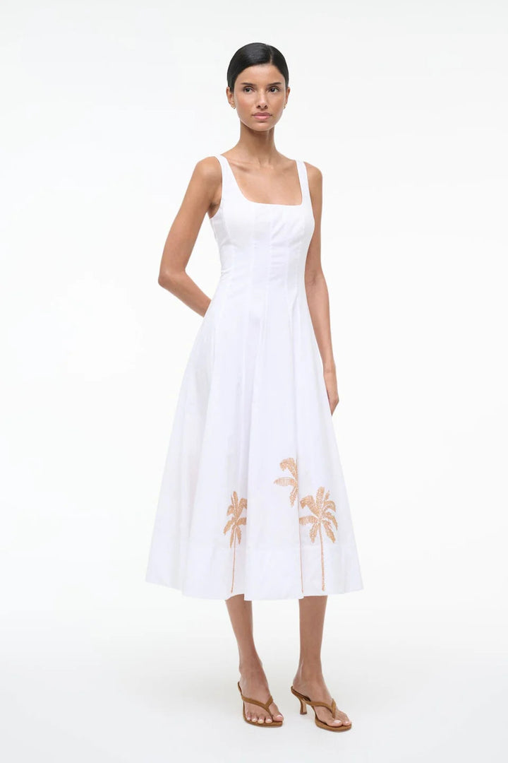 WELLS DRESS PALM EMBROIDERY - WHITE