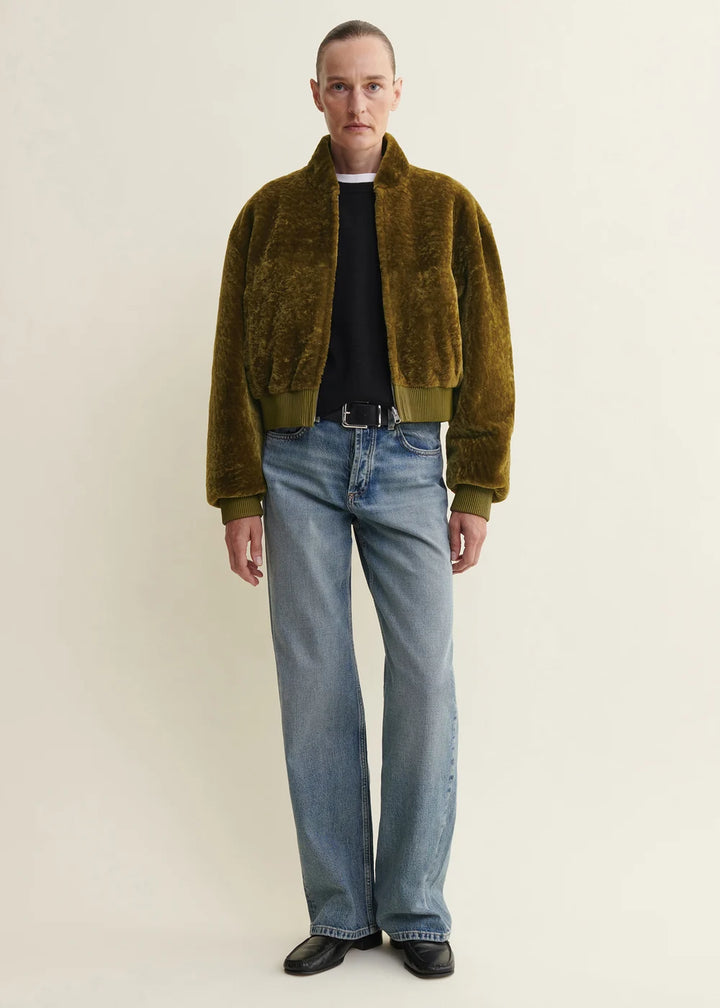 Azra Reversible Shearling Bomber Jacket – Dark Olive
