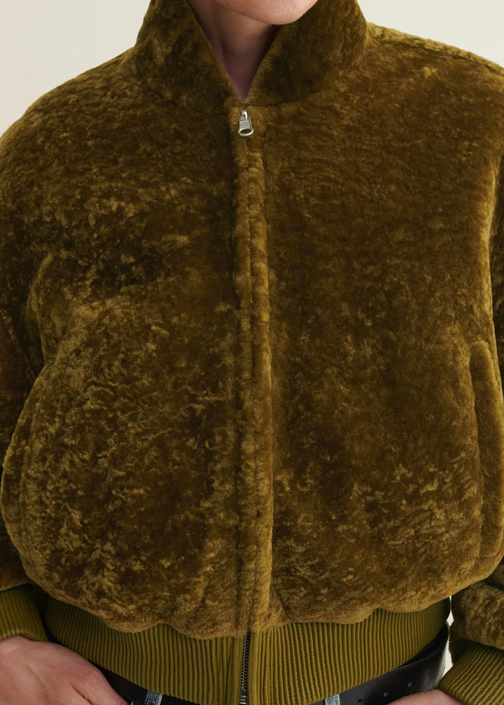 Azra Reversible Shearling Bomber Jacket – Dark Olive