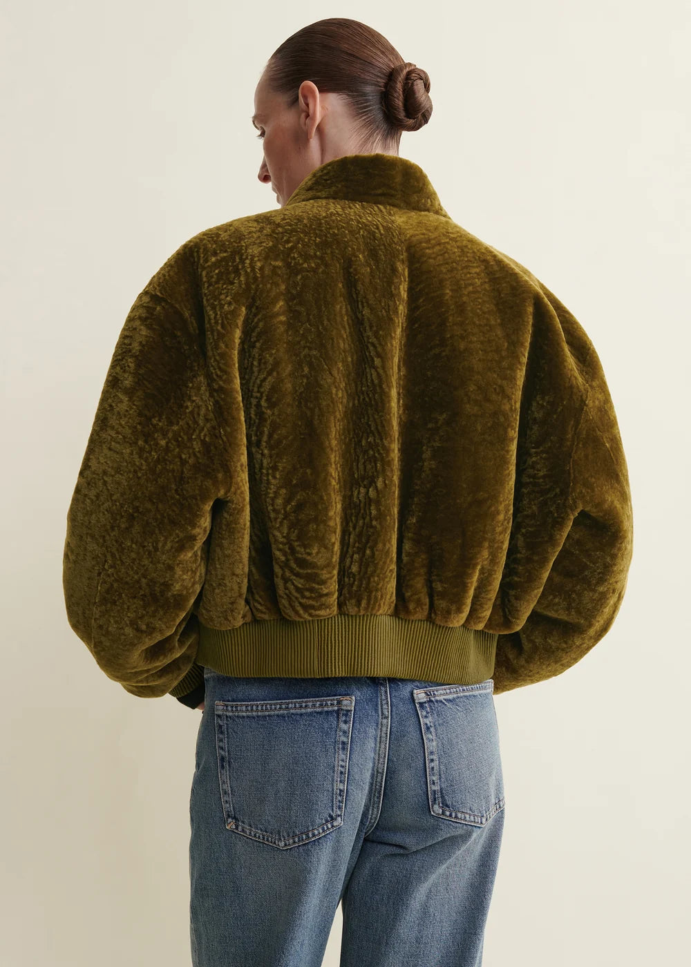 Azra Reversible Shearling Bomber Jacket – Dark Olive