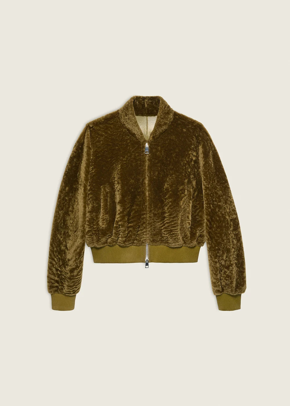 Azra Reversible Shearling Bomber Jacket – Dark Olive