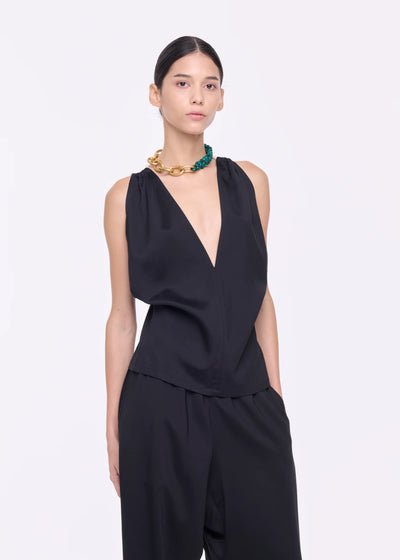V-NECKLINE VISCOSE TOP - Black