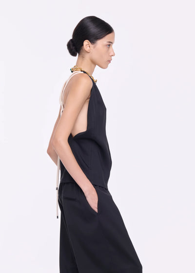 V-NECKLINE VISCOSE TOP - Black